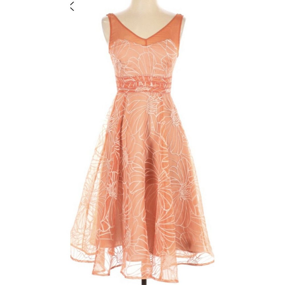 Moulinette Soeurs Size 0 Anthropologie Party Sleeveless Dress in Peachy Orange